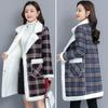 Women Fall Winter Coat Turn-down Collar Thick Plush Warm Soft Mid Length Plaid Print Cardigan Pockets Single-breasted Lady Thick Commute Overcoat