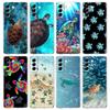 Чехол для телефона Samsung S24 Ultra S23 FE S22 S20 S21 5G S10 S9 Plus S10E S8 Мягкий Прозрачный милый Мультяшный морская черепаха океанский синий Чехол