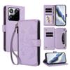 For Xiaomi 15T Leather Case Butterfly Floral Imprint Zipper Wallet Stand Cover with Wrist Strap