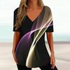Curved Printed Women's T-Shirt Summer V-Neck Clothes Ladies Casual Short Sleeve Top Loose Fashion Pullover T Shirt for Women