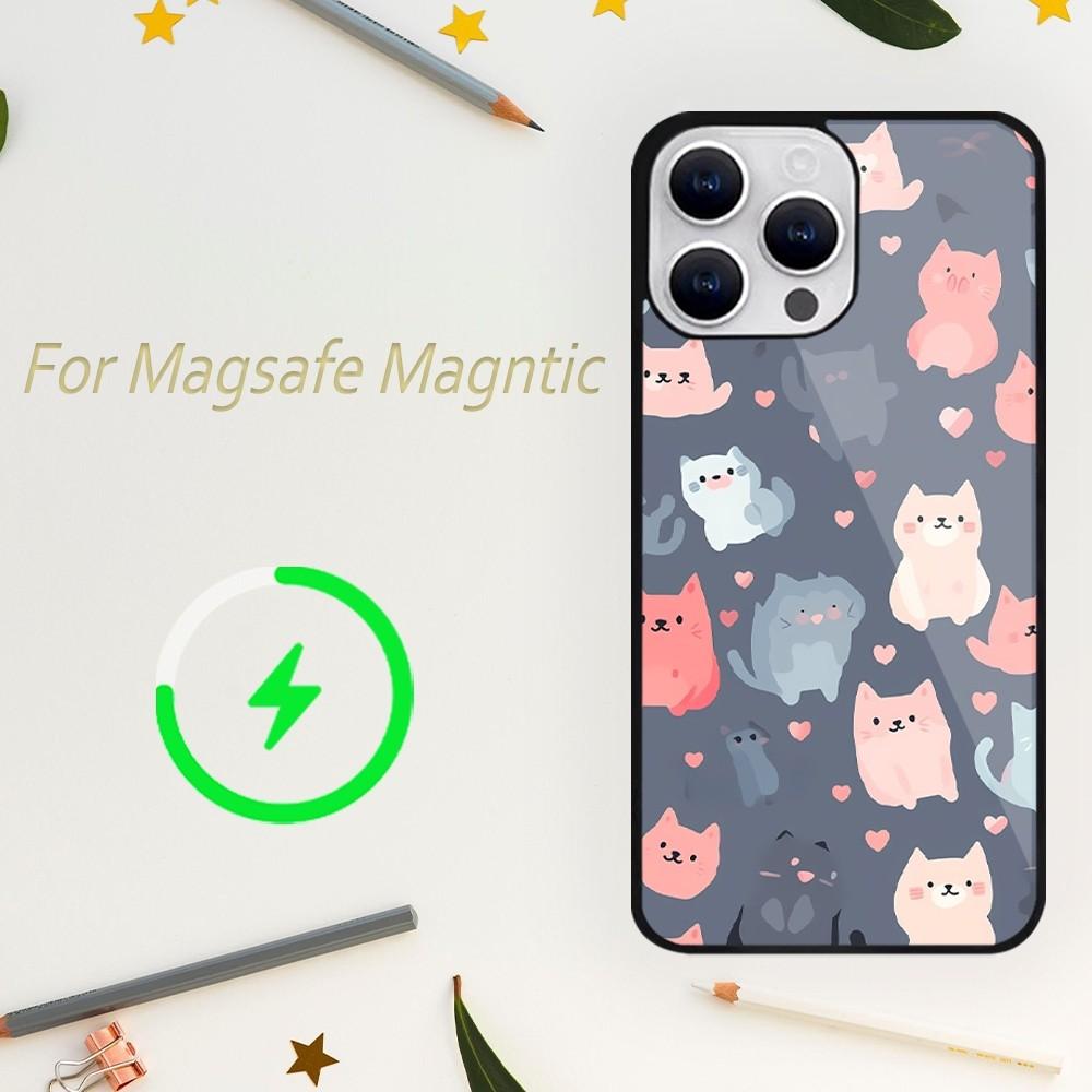 Милый чехол для телефона с изображением кота для iPhone 15 14 13 12 11 Plus Pro Max Magsafe с магнитной беспроводной зарядкой