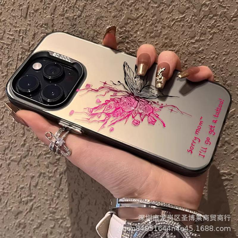 Английская Бабочка Подходит для Apple 15 Цвет Серебристый iPhone14promax Креативный 13/11 Матовый 16 Защитный Чехол 17