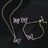 Butterfly Glass Material Romantic Jewelry Bracelet Necklace Earring Set for Women Wedding Dinner Dress Accessories