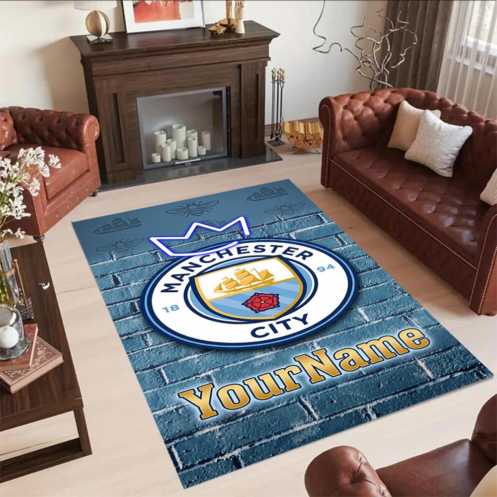 Manchester City Customize Your Name Floor Mat Design for Playrooms Study room Hallway Entryway Anti-slip Rug Anime Office Decor Wedding Party Gift