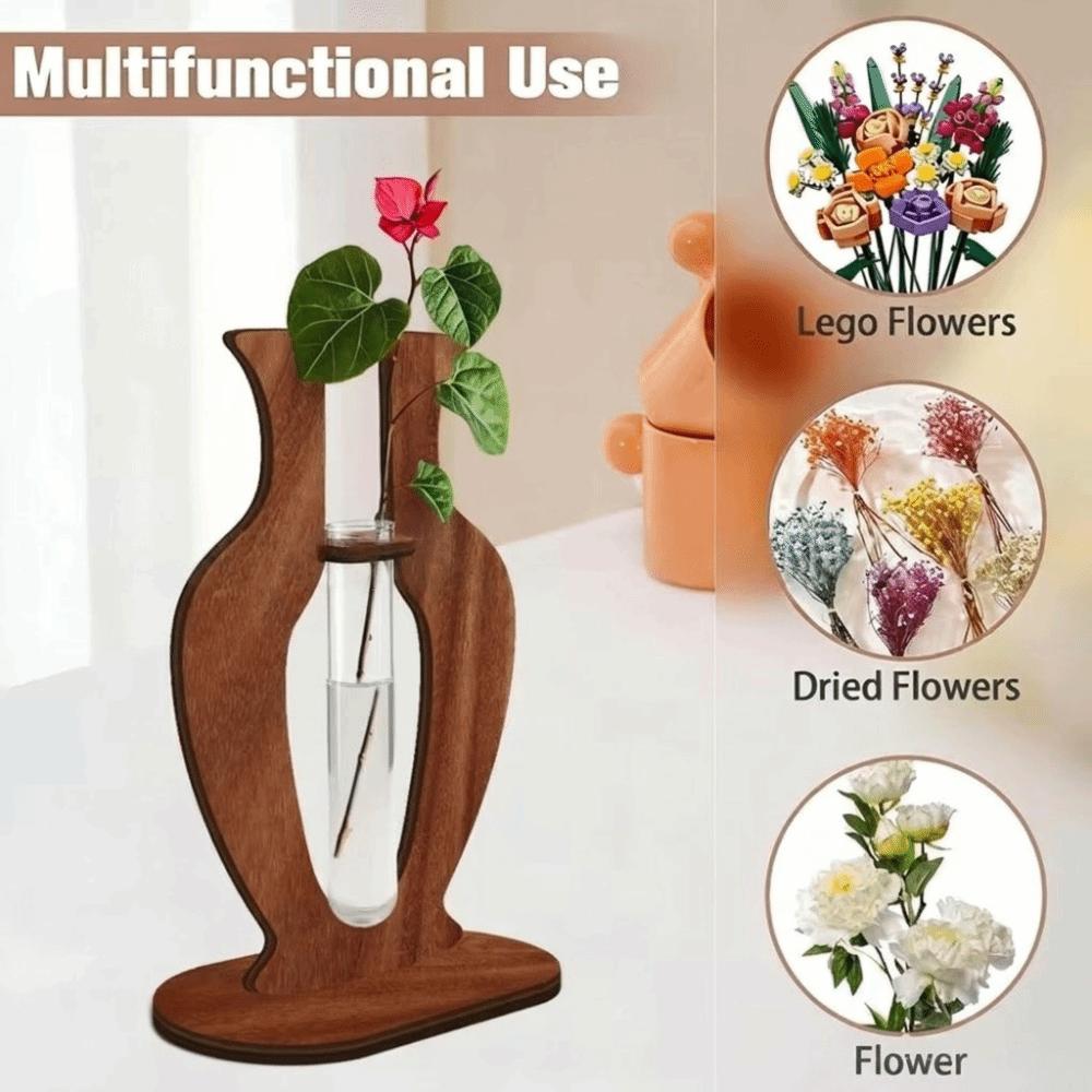 Wooden Stand Hydroponic Vase Shatterproof Hydroponic Plant Vase Simple Transparent Vase Home Decor