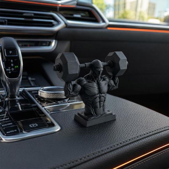 3D Printed Muscle Man Figurine, Matte Black Realistic Iron-Lifting Muscle Shape Model with Stable Base, Gym Decor for Men Fitness Gift