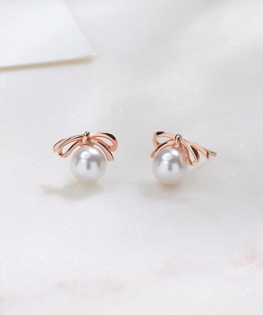 Mcel 14K Elle Ribbon Pearl Earrings