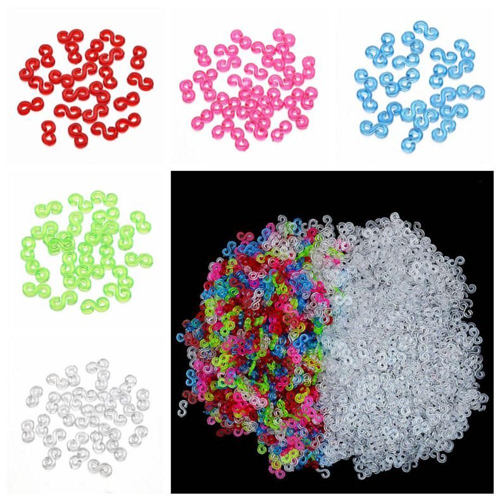 500pcs Acrylic Loom Bands Braid Hook Colorful Clasp Rubber Band Clips DIY Necklace Bracelet