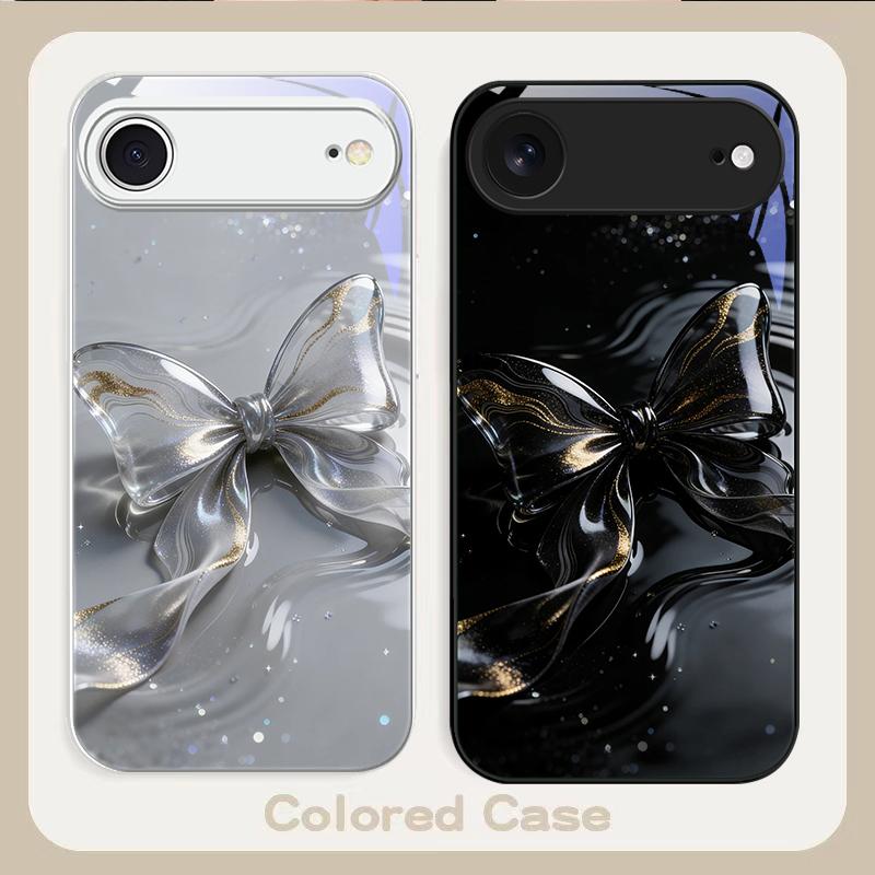 Прозрачный хрустальный бант Для iPhone 17 Air 16E 15 14 13 Plus 12 mini 17 Pro Max 11Pro XR X 16E 7 8 11 Закаленное стекло Чехол для телефона
