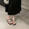 Niche Strap High Heels Flip-flops New One-word Strap Wear Thin Heels Cool Slippers Women's Sandals