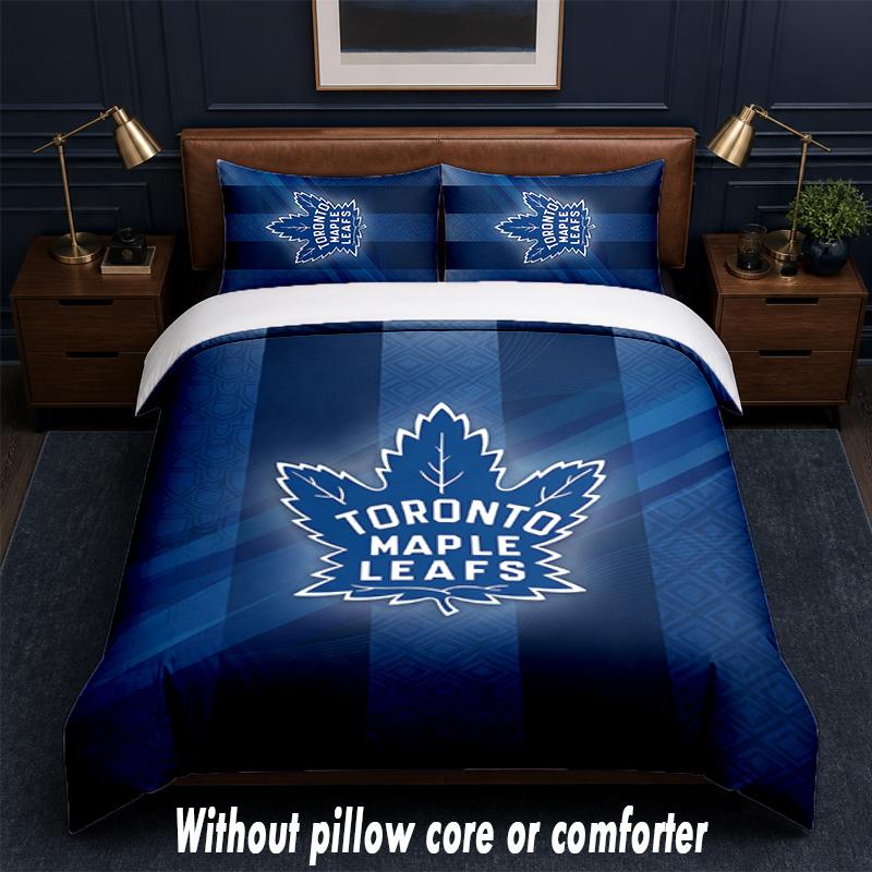 Toronto Maple Leafs Design Bed Bedding Set 1 Duvet Cover + 2 Pillowcases Soft Breathable Household Bed Linens
