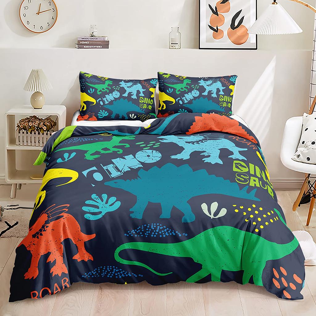 Kawaii Dinosaur Duvet Cover Set Cartoon Animal Theme Bedding Set For Kids Teenagers Bedroom Decor Double Queen King Quilt Cover