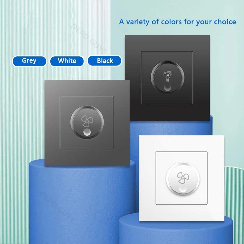 86 Тип ЕС, стандарт Великобритании, одинарный диммер, настенный выключатель света, черная/белая/серая пластиковая панель, настенный переключатель скорости вращения вентилятора