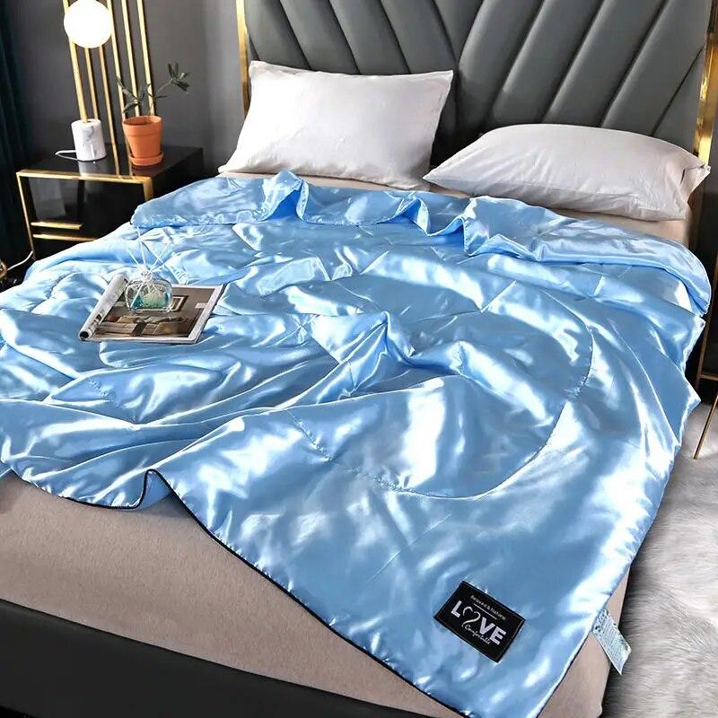4 STYLES 1pc Silky Cooling Silk Blanket Thin Quilt Smooth Blankets Solid Comforter Bed Cover Single/Queen/King Size