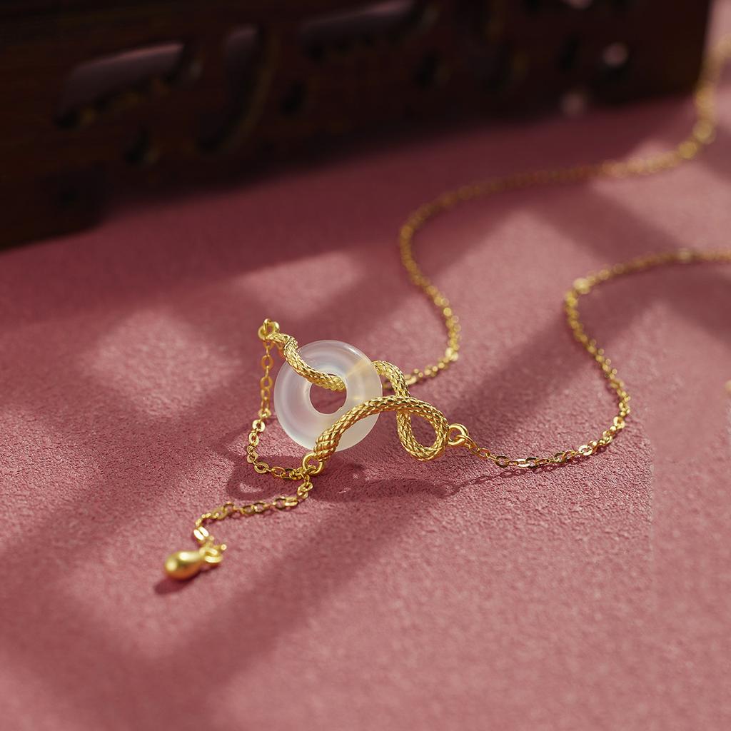 Женское ожерелье из стерлингового серебра 925 пробы, ретро, желтое золото, кулон с пряжкой безопасности в виде духовной змеи, нишевая темпераментная цепочка для ключицы