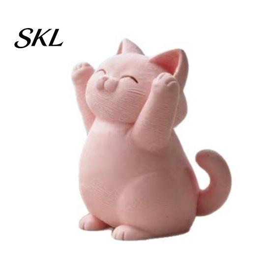 Mechanical Balance Ornaments 3D Printed Pink Hugging Cat Figurine, Adorable Sitting Kitten Statue with Raised Paws, Narrative Space Decor Kawaii Desk