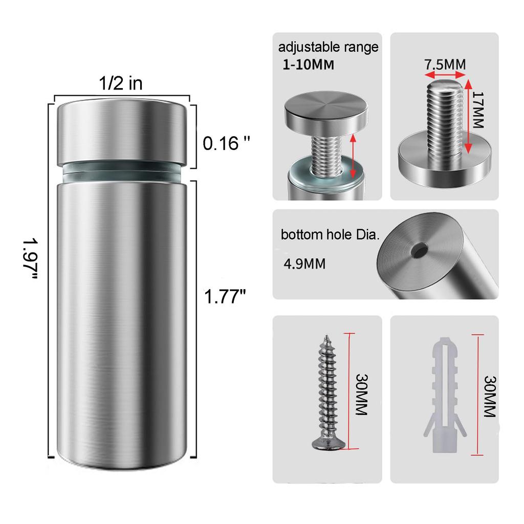 Винты для крепления знаков 1/2 x 1 дюйм из нержавеющей стали, настенные крепления, рекламные винты, крепеж для акриловых знаков