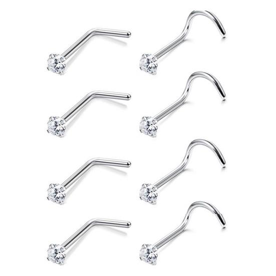 1 шт. изысканное полирующее кольцо в носу в форме номера из титановой стали с кубическим цирконием