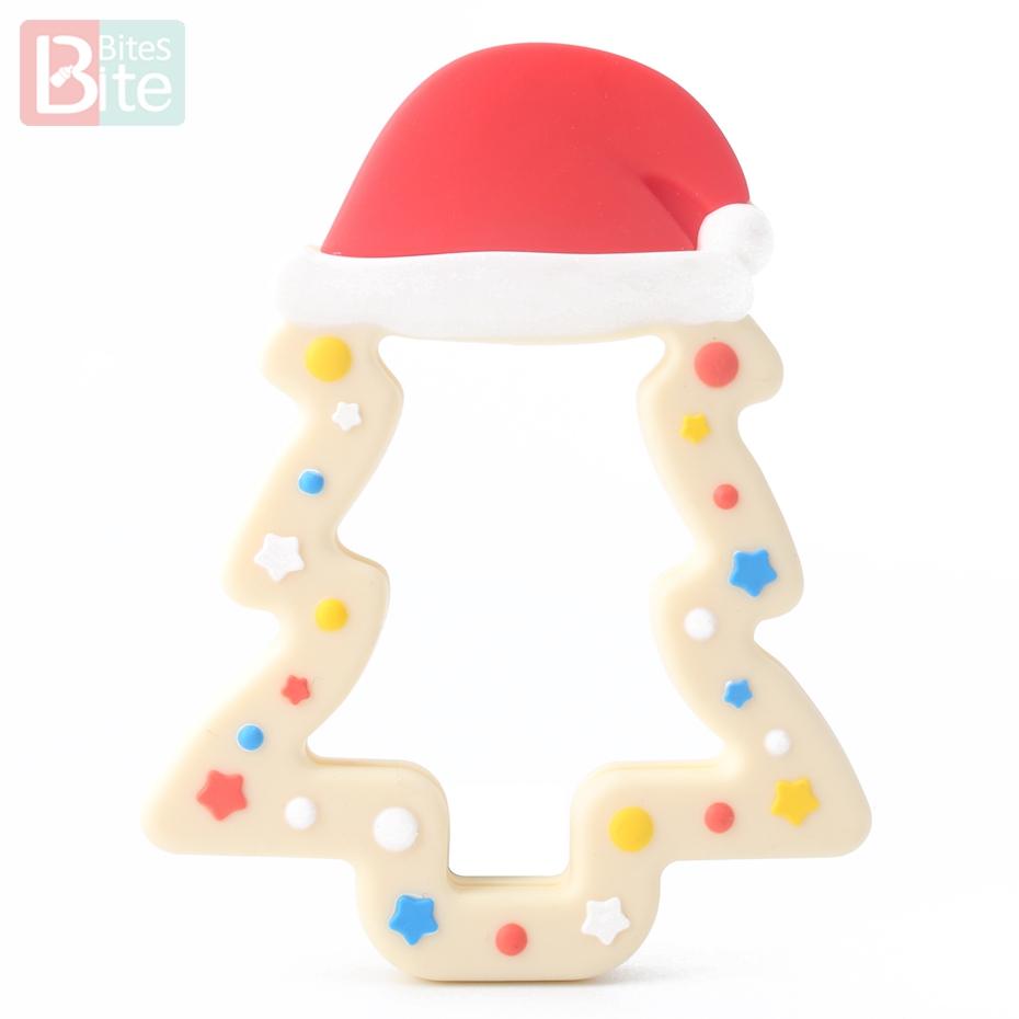 Bite Bites 1Pc Silicone Teether Christmas Gifts Tree Snowflake Pacifier Chain Making Food Grade Silicone Sika Deer Baby Teether