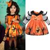 Хэллоуин, летучая мышь, тыква, ведьма, сетчатое праздничное платье с длинными рукавами для маленьких девочек, одежда для детей 1-6 лет