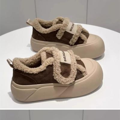 Хлопковые туфли на подошве-маффине на липучке женские зимние бархатные утепленные 2025 зима новая обувь-лоферы на одной педали хлебные туфли тренд