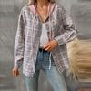 Женская модная широкая клетчатая куртка-рубашка с длинными рукавами и карманами на пуговицах и капюшоном