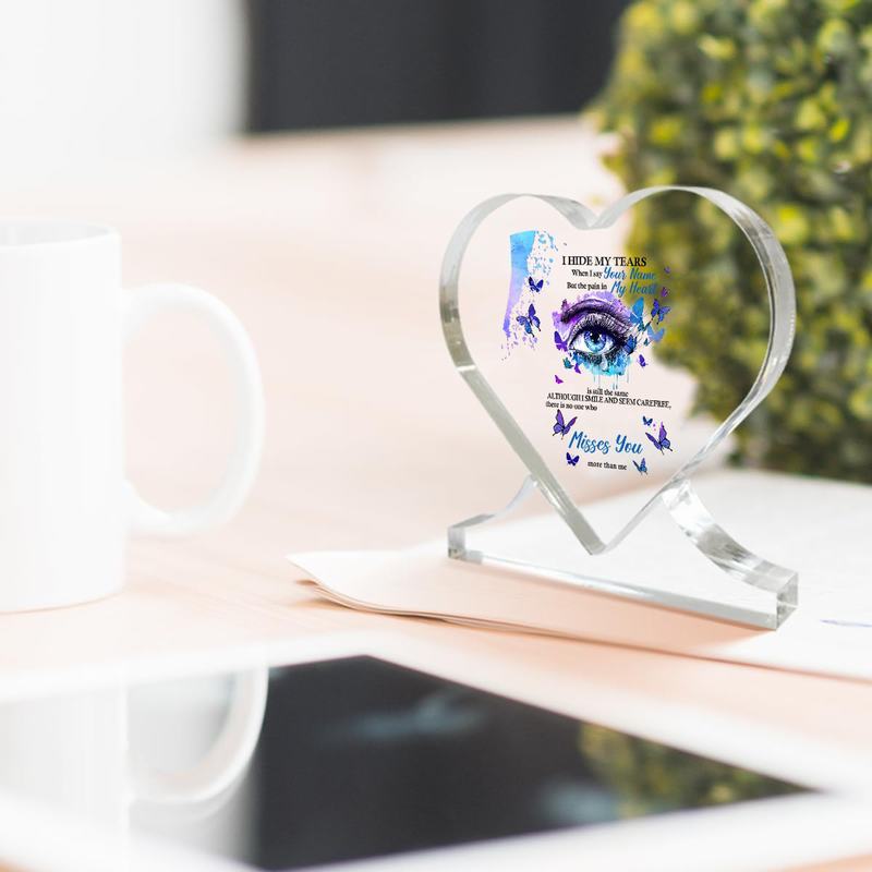 Heart Memorial Gift - "I Hide My Tears" Poem with Butterfly Design - Thoughtful Remembrance Decor, Nurseries, Home Desk Living Room Acrylic Decoration