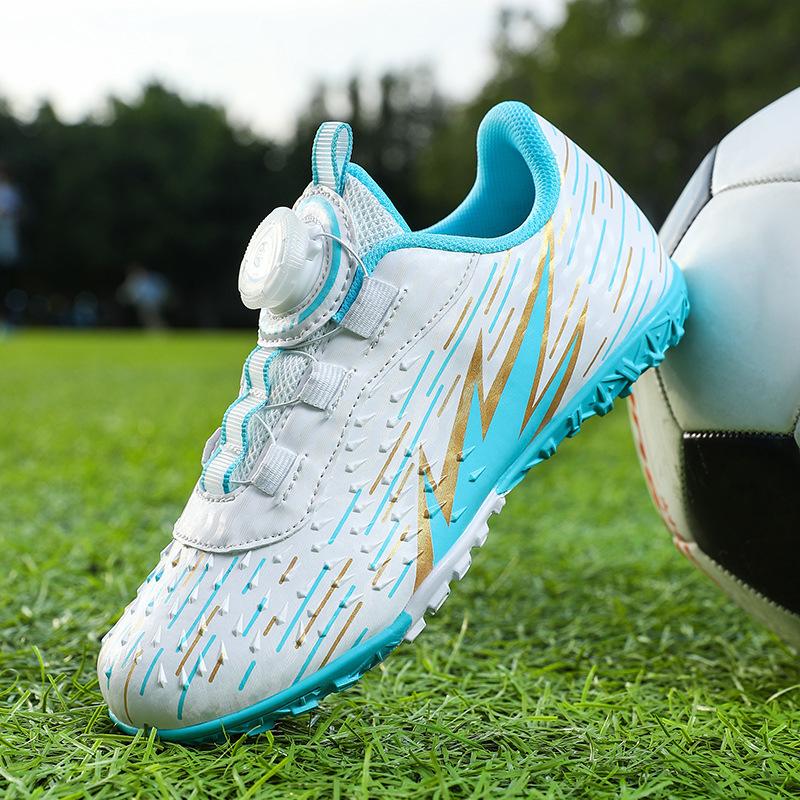 Новые детские футбольные бутсы весна-лето для мальчиков с шипами TF, подростковые, для девочек, учеников начальной школы, с вращающимися кнопками, для тренировок на траве