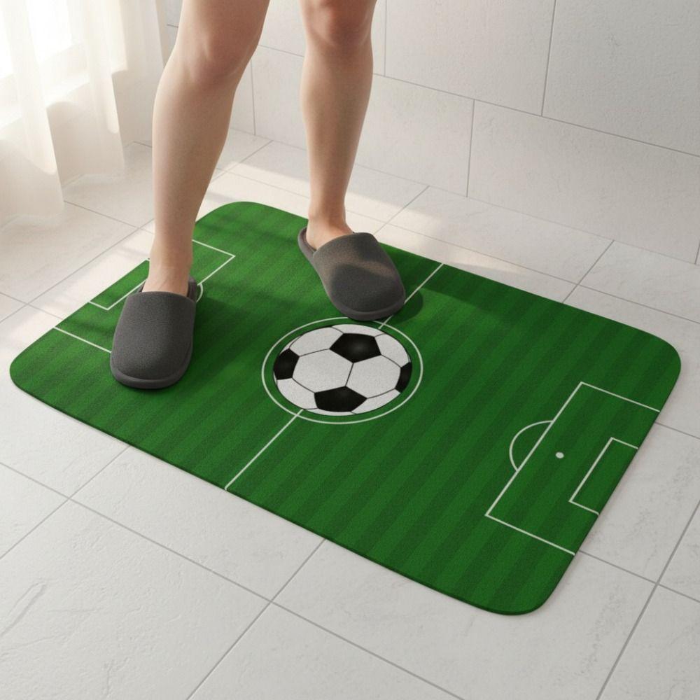 Flannel Football Court Pattern Doormat Non-slip Bath Mat Football Field Floor Mat Living Room