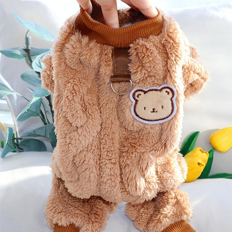 Winter Dog Clothes for Small Dogs Bichon Teddy Pomeranian Schnauzer Polyester Casual Four-Legged Winter Style Cartoon Embroidery