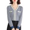 Knit and Sew Plaid Sleeves Easy To Care Beautiful Fashionable Chest Loose Adult Fashionable Blue [J-Scott] [Limited Stock] V-neck Bi-color 10/4 Tops,