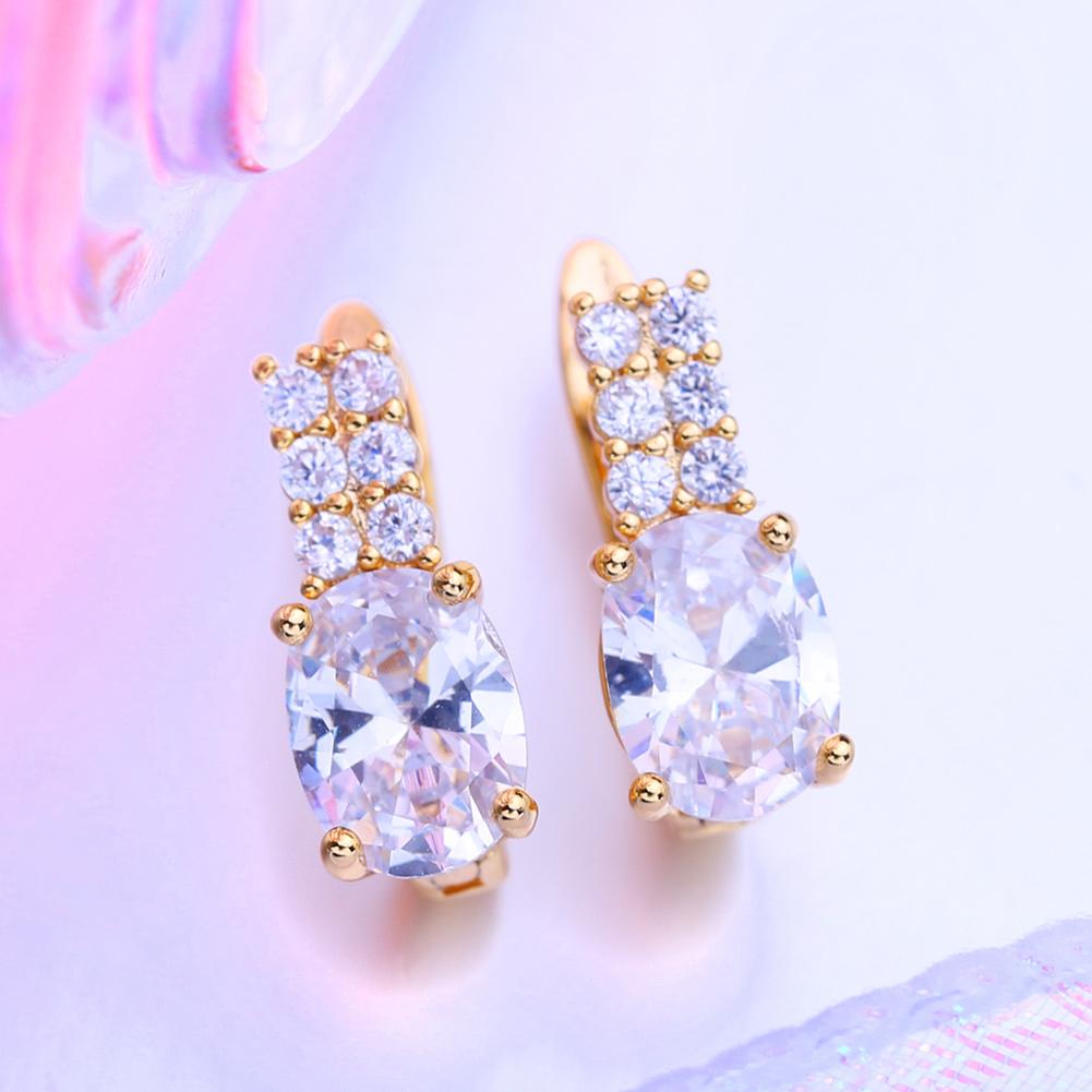 LSOOYH серьги-клипсы цвета розового золота, модные серьги для женщин, геометрические серьги-гвоздики с кубическим цирконием, ювелирные изделия