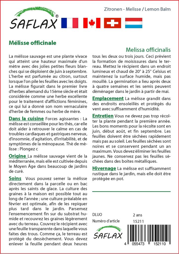 SAFLAX Garden in the Bag - Мелисса лимонная - 150 семян - С субстратом в подходящем пакете - Melissa officinalis