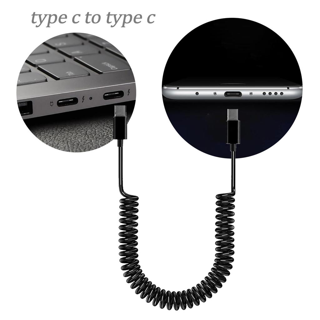 Спиральный кабель USB C - USB C, пружинный шнур для зарядки Type C Male - Type C Male для быстрой передачи данных и подачи питания