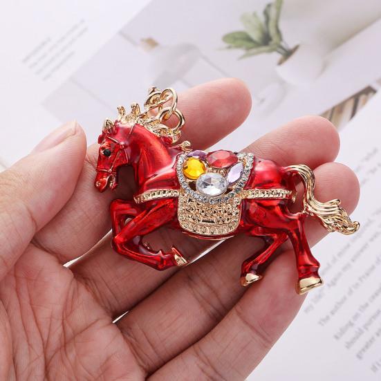 Подвеска-брелок в китайском стиле, инкрустированная стразами, 3D-дизайн зодиакальной лошади, металл