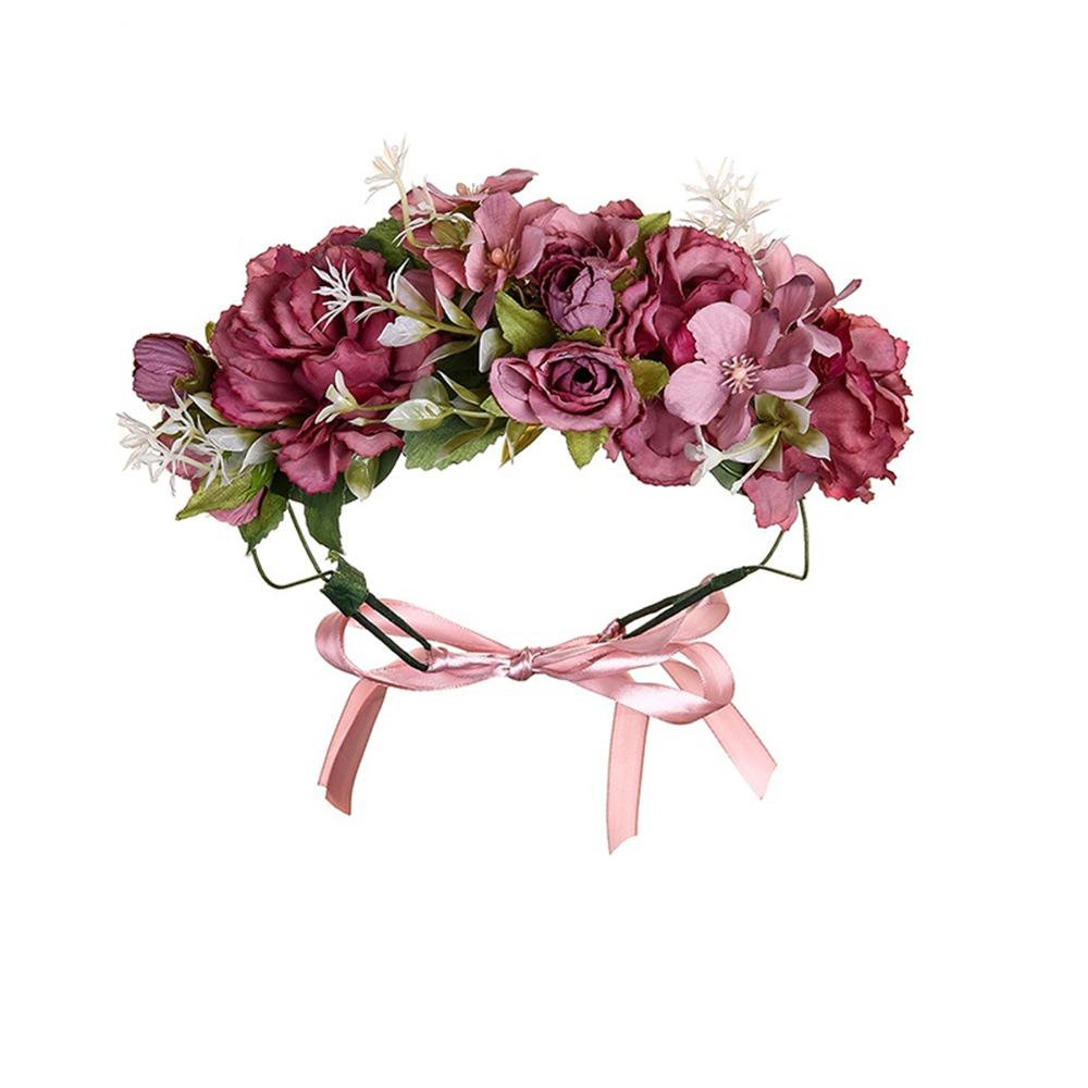 Rose Crown Flower Garland Headband Hair Garland Floral Headdress Halo Bohemian Party Wedding