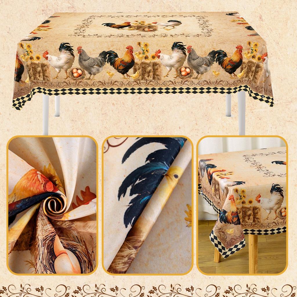 1pc Rooster Tablecloth 140x180cm Rustic Chicken Rectangular Polyester Table Cover for Home Kirchen Dining Room Table Decor