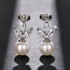 Huitan Exquisite Women's Imitation Pearl Earrings with Brilliant CZ Three Metal Color Available Fashion Versatile Female Jewelry