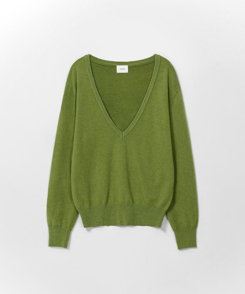 MONGDOL Wool Cashmere Deep V-Neck Knit Top Olive Green Mdkt138Ogreen