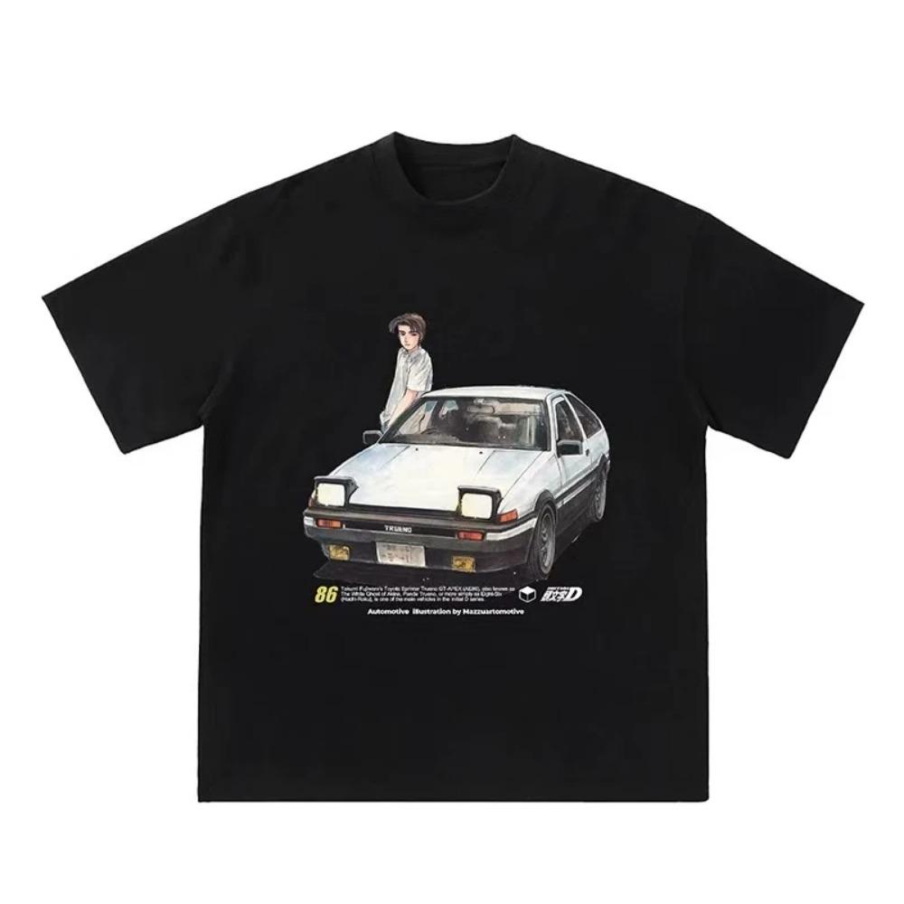 Японская ретро аниме Initial D Speed Car Soul Printed короткий рукав хлопковая свободная мужская повседневная свободная футболка с коротким рукавом модная