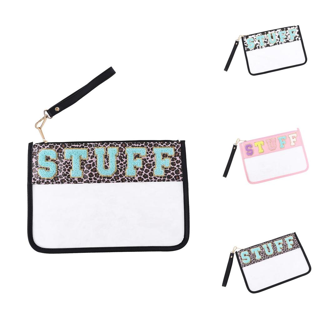 Clear Pvc Embroidered Alphabet Travel Toiletry Bag With Colorful Design