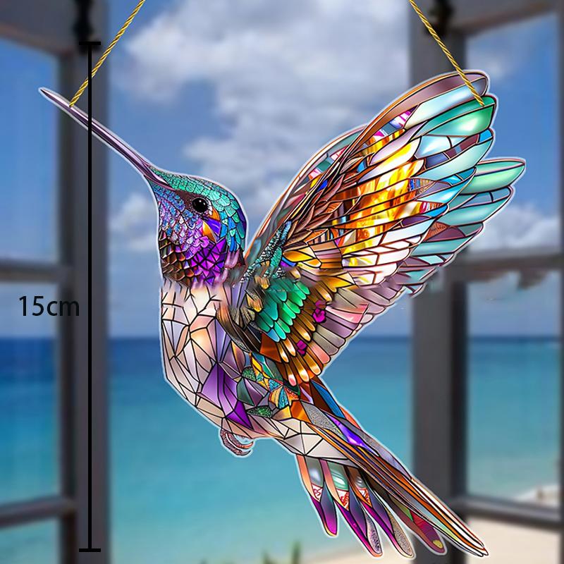 Великолепный ловец солнца в виде колибри - 8-дюймовый акриловый витраж, подходит для всех сезонов, подвесной декор, идеальный подарок для дома и сада