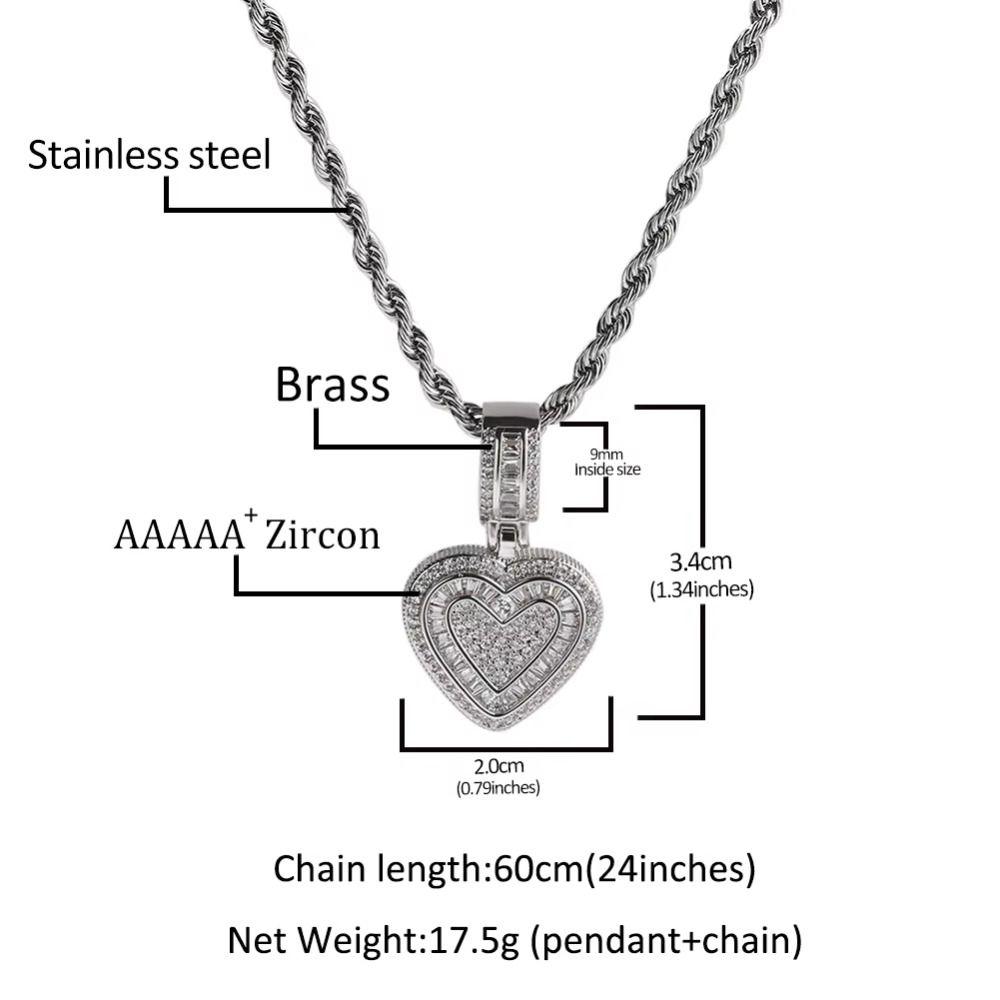 Stone Paved Heart Shaped Necklaces Bling Bing Hip Hop Necklaces Iced Out Pendant Couple Gifts