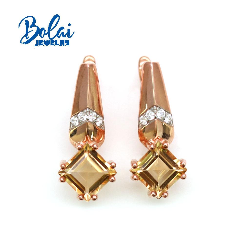 Bolaijewelry Натуральный цитрин Квадратный драгоценный камень Кольцо Серьги Подвеска Комплект ювелирных изделий Стерлинговое серебро 925 пробы Изящные украшения Подарок на годовщину для женщин