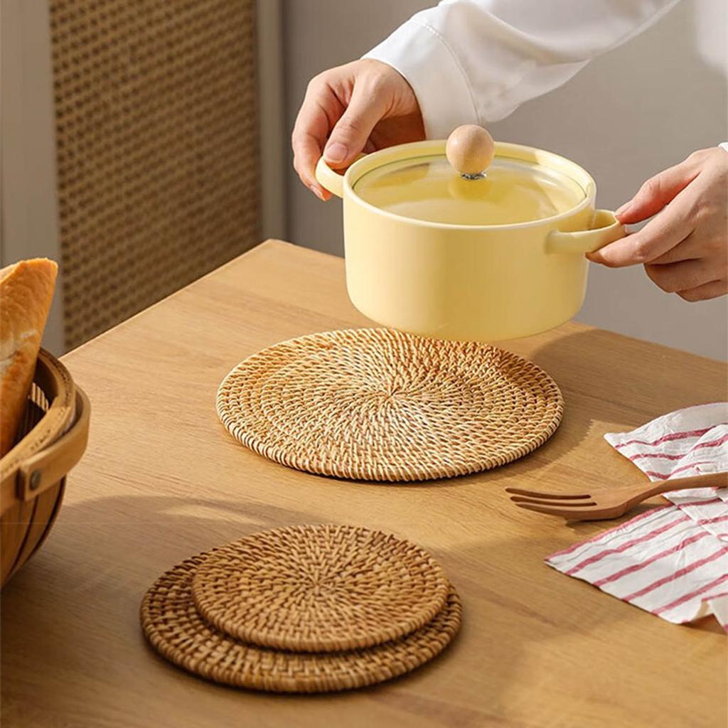 Натуральные плетеные коврики для чашек из ротанга Маленькие коврики для чашек из ротанга Уникальная подставка, предназначенная для чайных комнат и зон отдыха