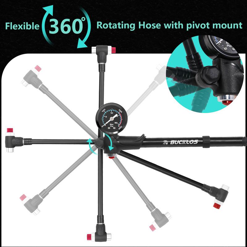 BUCKLOS Mountain Bicycle Air Shock Pump with Gauge for Fork Rear Suspension Bike Tire Inflator Pump 300PSI High Pressure Pump