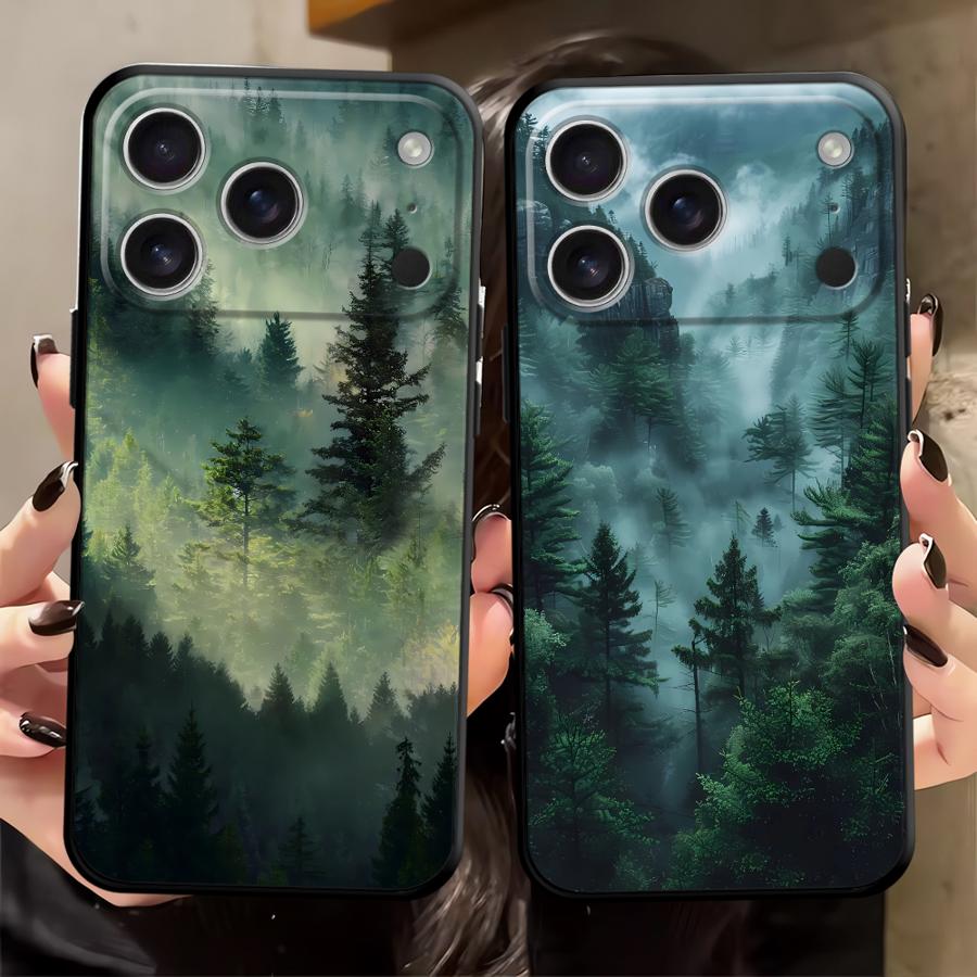 Черный Мягкий Чехол для Телефона для iPhone 13 12 11 17 Pro Max 17Air 7 8 XR 15 16 14 Plus XS Max с Рисунком 'Mountain View'