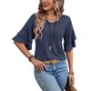 Women's Summer Tops New Solid Colour V-neck Short-sleeved Women's Double-layer Sleeve Loose T-shirt Short-sleeved