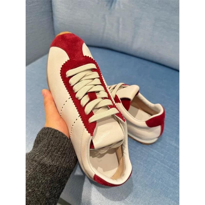 Cowhide Version~ Miu's Retro Color Matching Genuine Leather German Training Shoes Women's Flat Casual Sports Shoes Lightweight and Versatile Forres