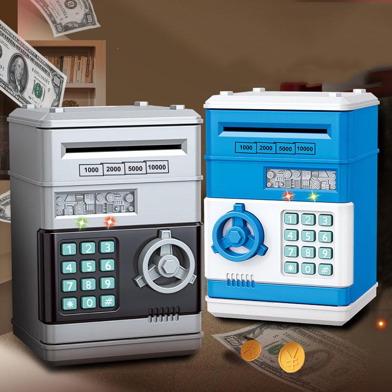 Children's ATM Safe Automatic Mini Piggy Bank Fall-proof Safe Coin Deposit Bank Anti-theft Counter Code Key Lock Toy Gifts
